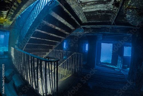 Obraz na plátně Interior view of the famous staircase inside the MV Karwela shipwreck near Gozo, Malta