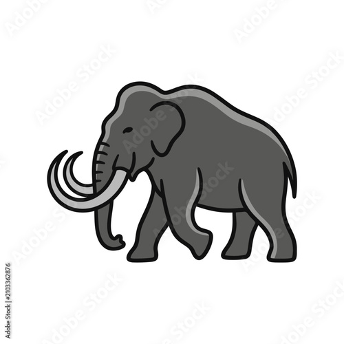 Foto Dark grey mammoth silhouette featuring large white tusks.