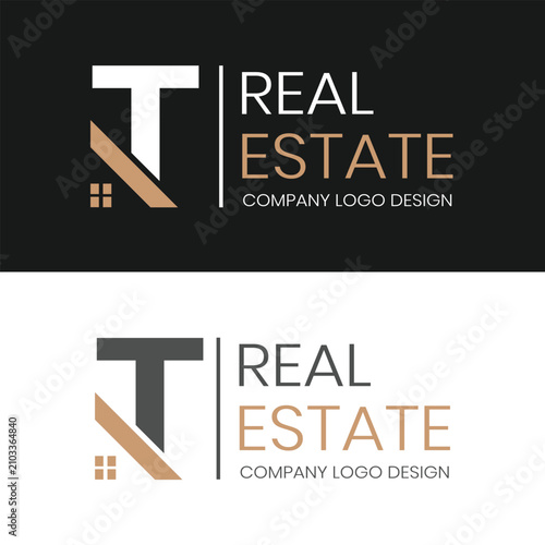 T Alphabet Real Estate Logo Vector Design with House and Property Theme