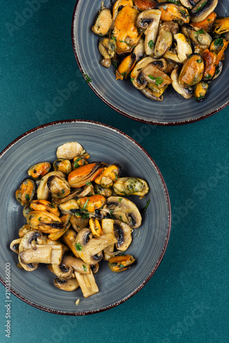 Seafood Salad with Mussels and Mushrooms.