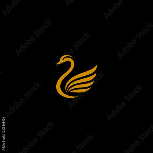 Cuadro en lienzo Golden swan logo silhouette with swan song high end silhouette graceful wildlife
