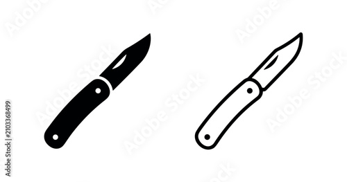 Schilderij op canvas Folding pocket knife or penknife icon set, utility tool.