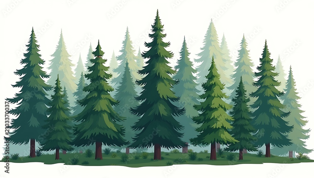 Obraz premium Group of evergreen pine trees in a forest landscape