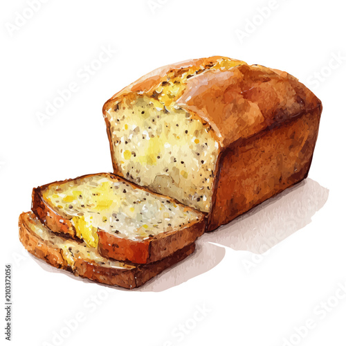 Foto Banana Bread watercolor vector, hand-painted style, high-quality illustration isolated on white background