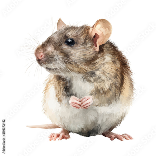 фотографія Stylized watercolor Rat vector, modern artistic illustration with high-quality details on a pure white background