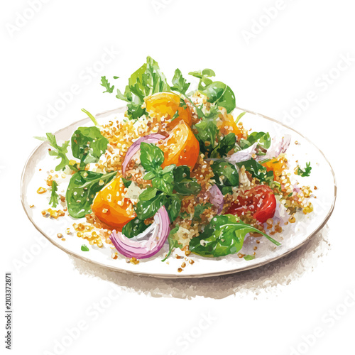 фотографія Quinoa Salad watercolor vector, hand-painted style, high-quality illustration isolated on white background