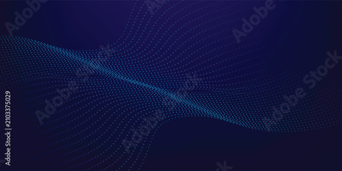 Abstract Blue Particle Wave Technology Background with Flowing Dots