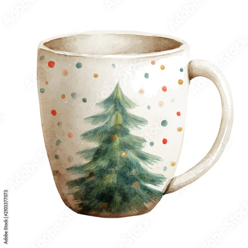 Принти на полотні Stylized watercolor Christmas Mug vector, modern artistic illustration with high-quality details on a pure white background