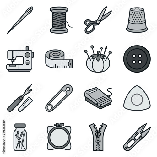 Sewing and tailoring equipment vector line icons.