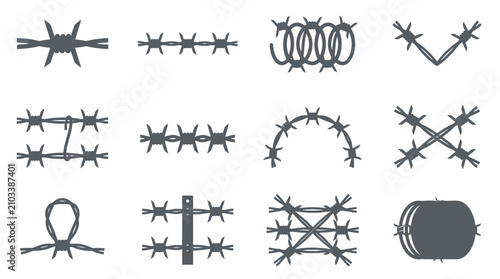 фотографія Different types of barbed wire and fence elements.