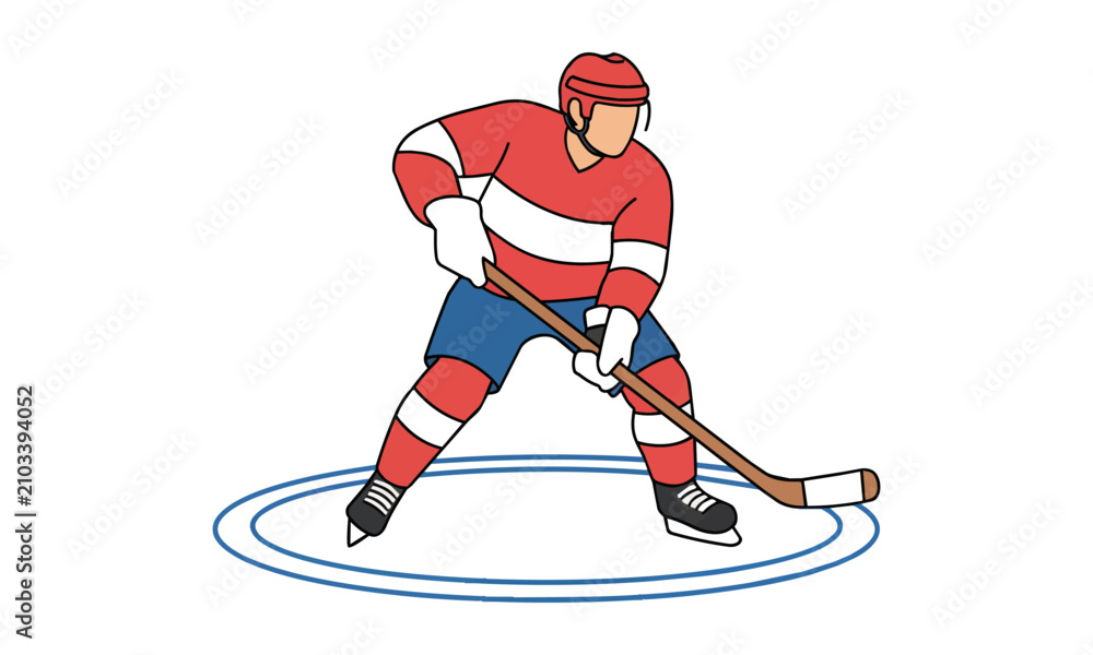 Fototapeta premium Stylized ice hockey player skating with a stick in a minimal geometric design isolated on white background athletic sports concept