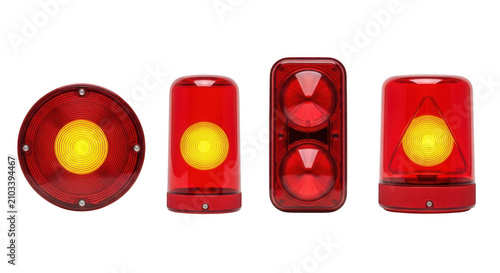 Set of four red emergency sirens isolated on transparent background