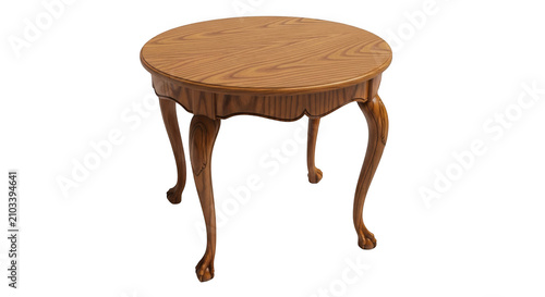 Classic round wooden coffee table isolated on transparent background
