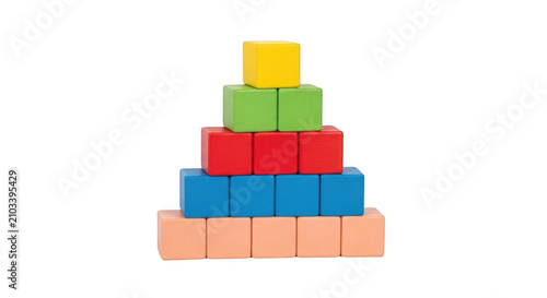 Colorful wooden blocks pyramid isolated on transparent background