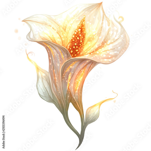 Fotografía Arum Lily watercolor textures, fantasy semi-realistic artwork, subtle glow, whit