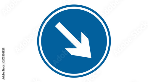 Foto Mandatory keep right blue circular road sign with white arrow