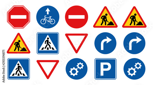 Bild auf Leinwand Set of international road traffic and information safety signs