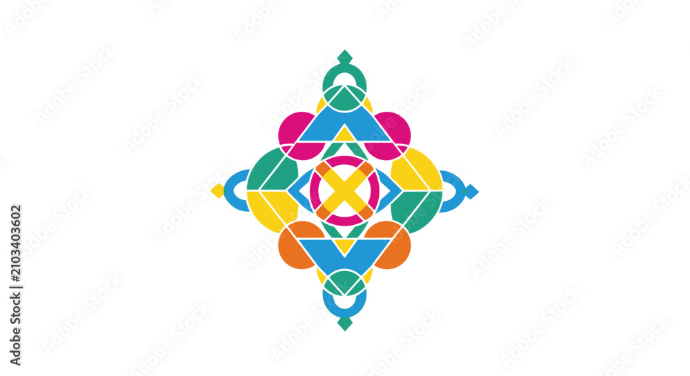 Obraz premium Vibrant Abstract Geometric Mandala Pattern Logo Design.