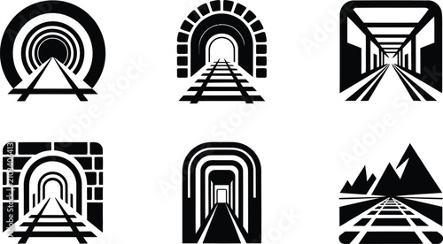 Obraz na płótnie Train Track Tunnel Silhouette Vector Icon