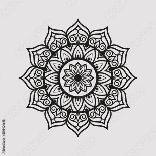 Intricate tribal mandala emblem design for tattoos and branding. Ornate symmetrical vector illustration with floral and geometric patterns.