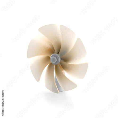 Modern minimalist desk fan propeller isolated on white background