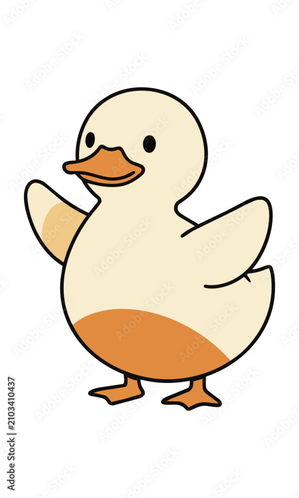 Fototapeta premium Minimalist cute duckling standing with a plump body and small wing in soft cream and muted orange colors isolated on white, simple animal design concept