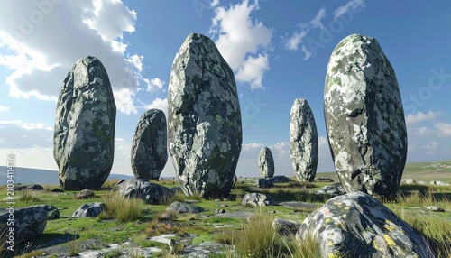 Mystical Standing Stones - Ancient Circle Under a Cloudy Sky.