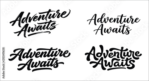 Cuadro en lienzo Calligraphic adventure awaits lettering in black ink four variations on a white