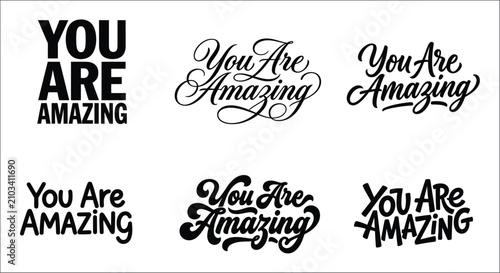 Canvastavla You are lettering variations black vector illustrations on a white background af