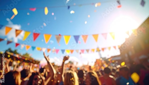 People Celebrating Festival with Bunting Flags.
