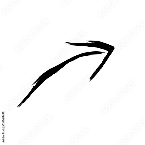 Dynamic Black Brush Stroke Arrow Pointing Up Right Isolated on White Background