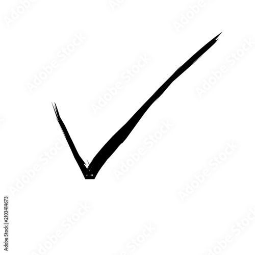 Black Brush Stroke Check Mark Tick Symbol Isolated on White Background
