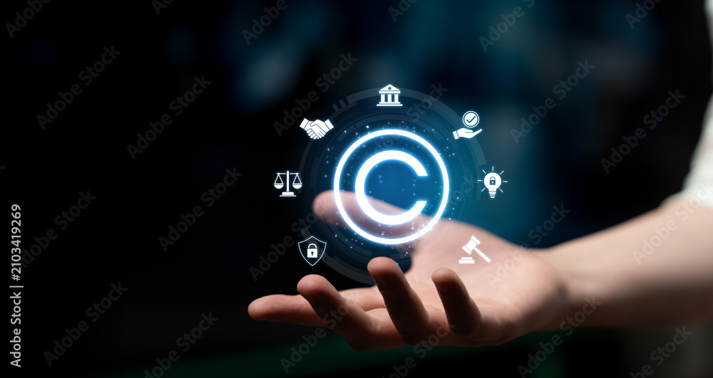 Obraz premium Copyright protection highlights copyright, intellectual property, and legal ownership through law, verification, and secure digital rights Latch