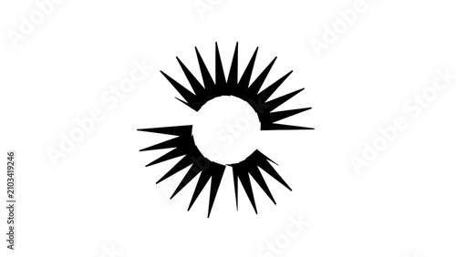 Fotografie Abstract black and white graphic design featuring a split circle surrounded by sharp, spiky rays, resembling a stylized eye or sunburst
