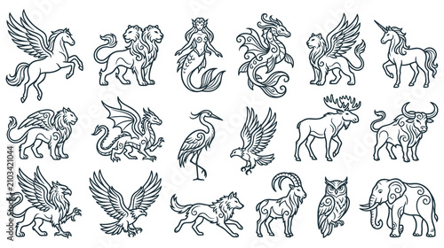 фотографія Mythical animals and wild animals black and white.