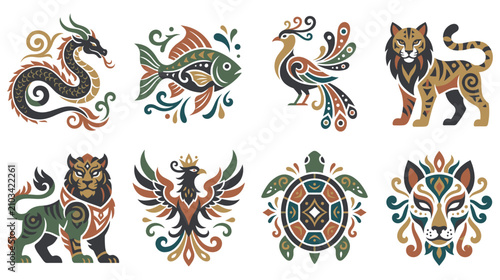 Konstfotografi Decorative mythological creatures in tribal tattoo style.