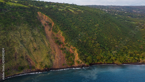 Konstfotografi Drone aerial view of coastal landslide on the cliffs of Captain Cook, Big Island