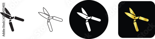 Garden pruning shears icon set for tree branch trimming scissors layout