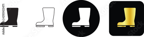 Waterproof rubber boots icon set for garden work protective footwear layout