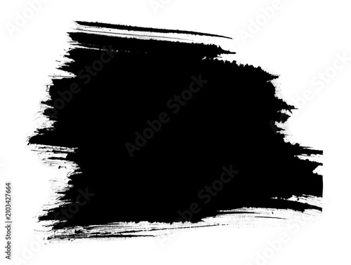 Obraz na plátně Black ink brush stroke, dry texture with frayed bristles, solid painterly mark i