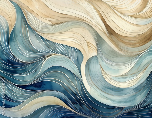 blue and beige watercolor wavy lines background wallpaper