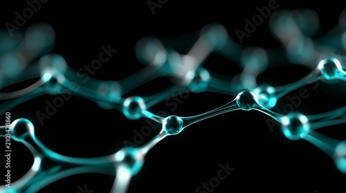 Glowing molecular structure against deep black background