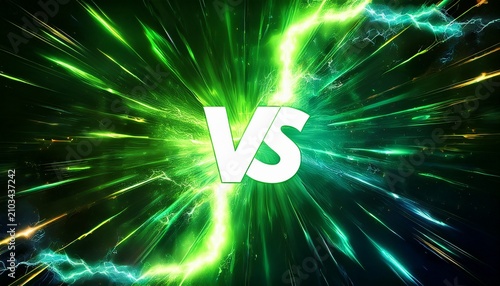 green energy versus battle background with glowing vs and electric lightning effects