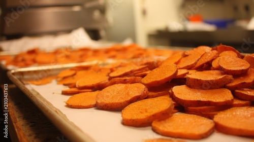 Freshly Sliced Sweet Potato Chips Ready for Cooking or Baking