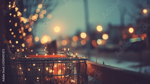 Glowing Lights in a Shopping Cart on a Cozy Evening Street
