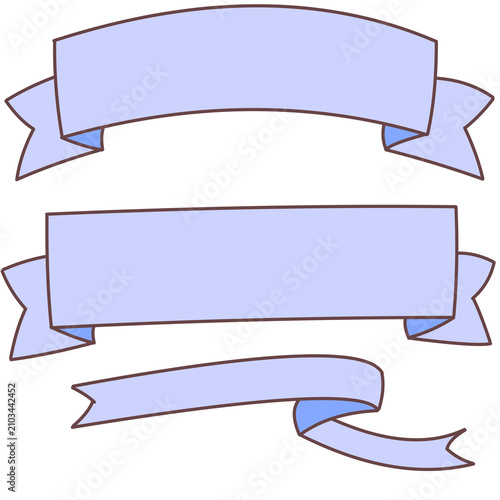 Set of three periwinkle blue ribbon banners doodle illustration