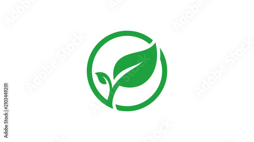 Green leaf growth symbol in circle icon representing nature and environment