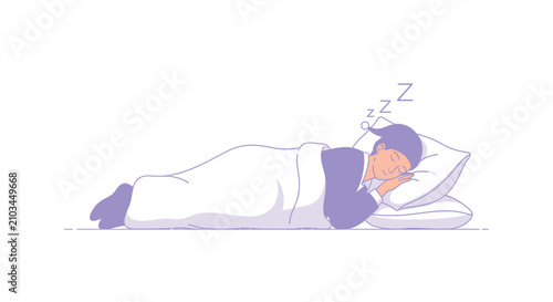 Quadro su tela Person sleeping soundly under covers on a pillow, Zzz symbols above