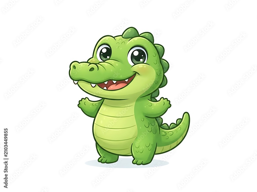 Fototapeta premium Adorable Cartoon Crocodile Character Illustration Featuring a Cheerful Green Reptile Smiling for Kids Friendly Design