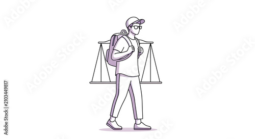 Schilderij op canvas A student carrying a backpack and balancing justice scales